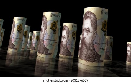 Ukrainian Hryvnia Money Pack 3d Illustration. 1000 UAH Hryvna Banknote Bundle Stacks. Concept Of Finance, Cash, Economy Crisis, Business Success, Recession, Bank, Tax And Debt In Ukraine.