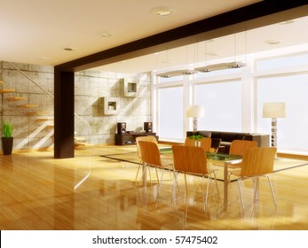 Ultra Modern  Hi-tech Design  Interior With  Concrete Wall