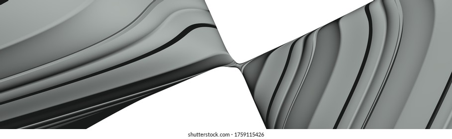 Ultra Wide 3D Illustration Of A Geometrical Shape Of Mint Cream Color On A White Abstract Background As A Curved And Glossy Surface With Direct Light Reflection