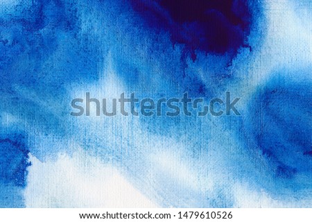 Ultramarine blue watercolor wallpaper. Hand drawn paintbrush swabs raster illustration. Vintage expressionist painting. Aquarelle brush strokes, touches, drops and spots drawing background.