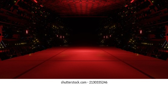 Ultramodern Dystopian Quantum Physics Laboratory Shiny Metallic Red Colors Sci Fi Background Surreal Future Used As Background 3D Rendering