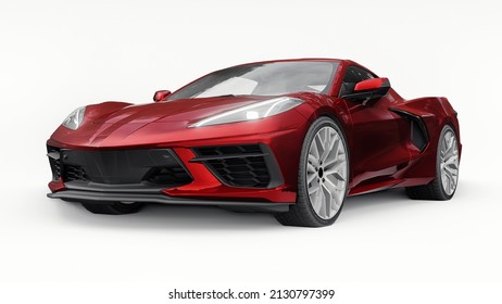 Ultra-modern Red Super Sports Car With A Mid-engine Layout On A White Isolated Background. A Car For Racing On The Track And On The Straight. 3d Illustration