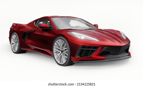 Ultra-modern Red Super Sports Car With A Mid-engine Layout On A White Isolated Background. A Car For Racing On The Track And On The Straight. 3d Illustration