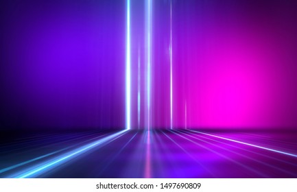 
Luz abstracta ultravioleta  Cinta de diodo  línea de luz  Degradado violento y rosa  Fondo moderno  luz de neón  Estadio vacío  focos  neón  Luz abstracta 