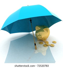 umbrella and piggy-bank. conception of defense of financial accumulations