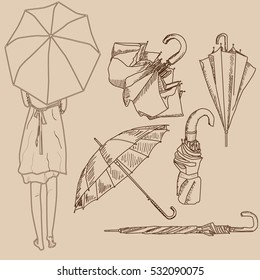 Illustration Vintage Umbrella Hat Fan Glove Stock Vector (Royalty Free) 706...