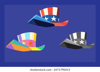 Uncle Sam's 4 of July celebration hat icon. USA hat icons Red Blue White. - Powered by Shutterstock