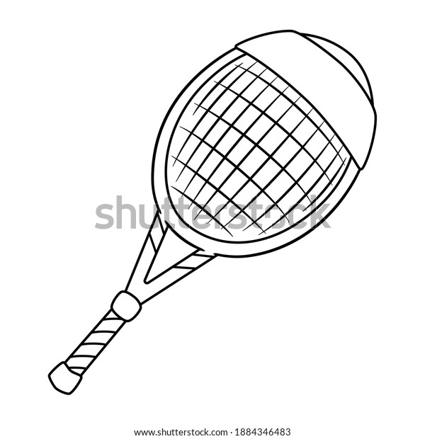 テニスのヘッドバンドラインアートのイラストと無彩色のテニスラケット 白い背景にスポーツ用具アイコン 本やページに色を付けたり ロゴデザインコンセプトとして使用したりできます のイラスト素材