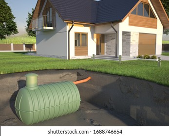 Undenground Septic Tank And House -  3d Illustration