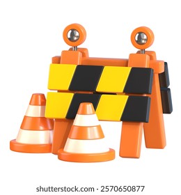 Under Construction 3D Icon featuring elements such as construction barriers, a hard hat, and tools