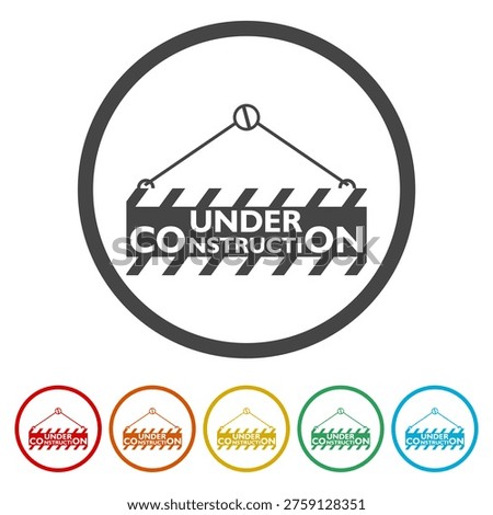 Under Construction Warning. Set icons in color circle buttons