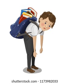 Under Pressure School Child Carrying Heavy School Bag On White Background