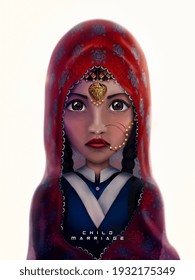 Underage Bride Illustration Isolated. Raising Awareness On 8th March, Women's Day - Standing Against Injustice And Child Marriage.