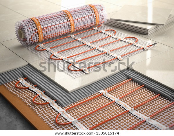 Underfloor Heating Installation Concept Mat Elecric Stock