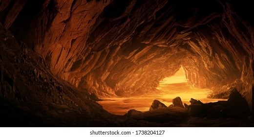 Underground  molten lava cave  Digital art  Deep cavern 