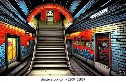Underground Subway Graffiti Comical Sketch