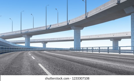 Underside of an elevated roads. 3D illustration. 3D rendering.  