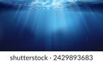 Underwater background, ocean or sea surface seen from under water. Rays of light, abstract marine backdrop. Nature landscape, beams blurred. illustration Eps 10.