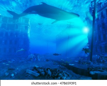 Underwater City. 3d Rendering Concept