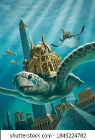 Underwater City With Fantastical Animals.