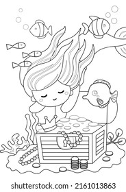 Underwater Creature Mermaid Coloring Pages Kids Stock Illustration ...