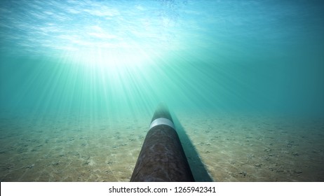 Underwater Gas Pipeline On Seabed 3d Illustration