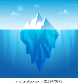 Underwater iceberg. Flowing ice rock in ocean water frozen mountain recent background