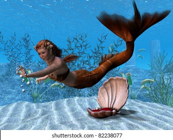 Underwater Mermaid - A beautiful mermaid reaches out to play with bubbles in her underwater garden. - Powered by Shutterstock