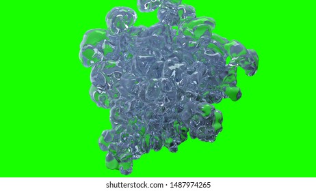 Underwater Oxygen Explosion 3D Animation. Realistic Water Blast With Air Bubbles Rising To The Top Isolated On Green Screen Chroma Key. Alpha Channel Included For VFX Compositing. Abstract Transition