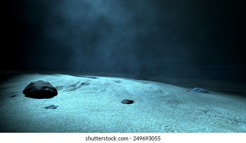 An Underwater Scene At The Bottom Of The Ocean Floor Showing Sand And Emanating Sunlight Beaming Through