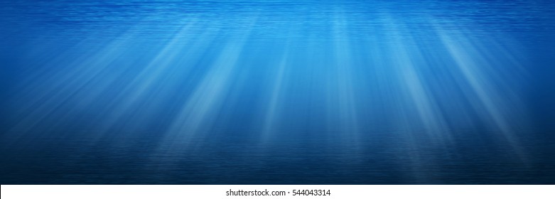 Underwater scene deep sea with sunbeam effect illustration photo making, panorama photo size.