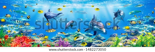 Underwater Scenery with Fish 3D Wallpaper