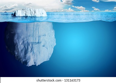 Underwater view of iceberg with beautiful transparent sea on background - illustration.