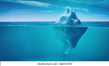 Underwater view of iceberg with beautiful transparent sea on background. This is a 3d render illustration