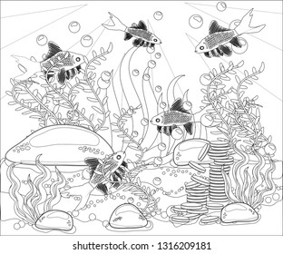 Underwater World Anti Stress Coloring Book Stock Illustration ...