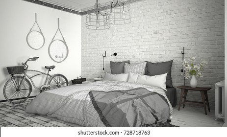 Interior White Gray Cozy Bedroom Stockfoto Jetzt Bearbeiten