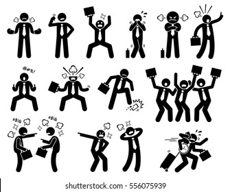 Unhappy Businessman. This Business Person Is Angry, Dissatisfied, Furious, And Nervous. He Complains, Being Rude, Grumpy, Shout And Quarrel With Partner. He Refuse To Listen And Always Busy With Work.