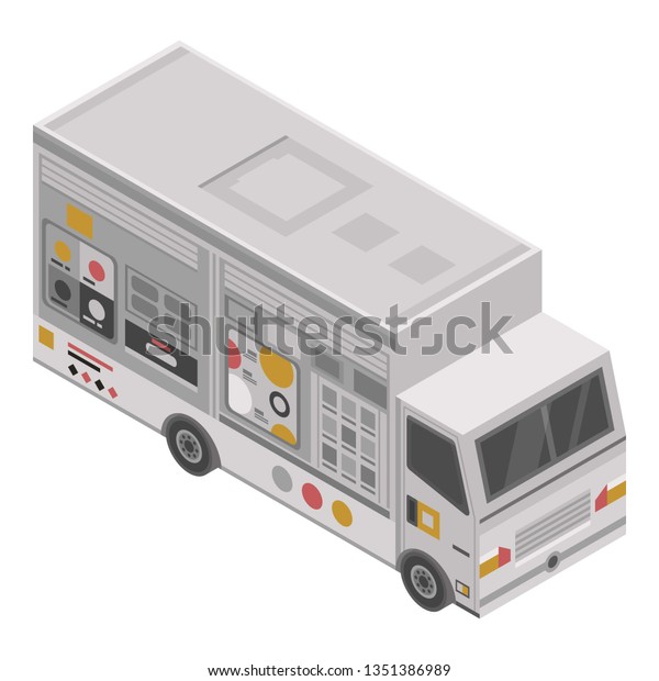 Unhealthy food truck\
icon. Isometric of unhealthy food truck icon for web design\
isolated on white\
background