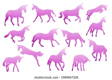 Unicorn Clip Art Pack. Watercolor Basis Graphics, Pink Sublimation Background On White 