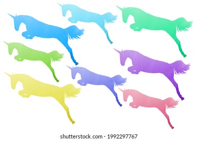 Unicorn Clip Art Pack. Watercolor Basis Graphics On White Background