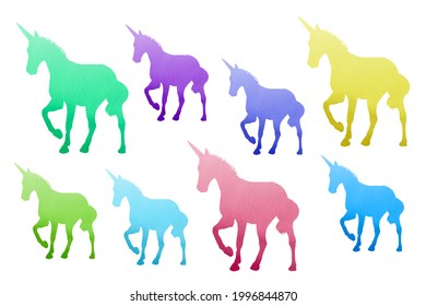 Unicorn Clip Art Pack. Watercolor Basis Graphics, Sublimation Background On White 