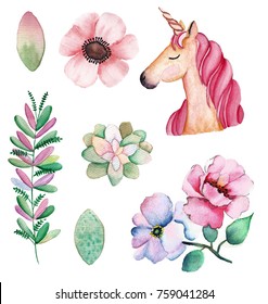 unicorn flowers on white background stock illustration 759041284 shutterstock