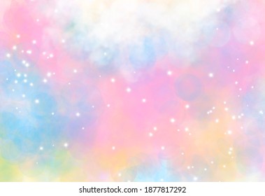 Unicorn galaxy pattern. Pastel cloud and sky with glitter. Cute bright paint like candy background theme. Concept to montage or present your product, for women, girls in princess style - Powered by Shutterstock