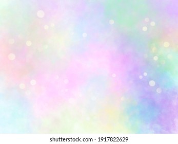 Unicorn galaxy pattern. Pastel cloud and sky with glitter. Cute bright paint like candy background theme. Concept to montage or present your product, for women, girls in princess style