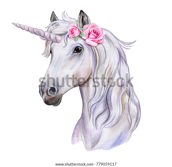 Ilustracion De Stock Sobre Unicornio Con Flores Caballo Blanco