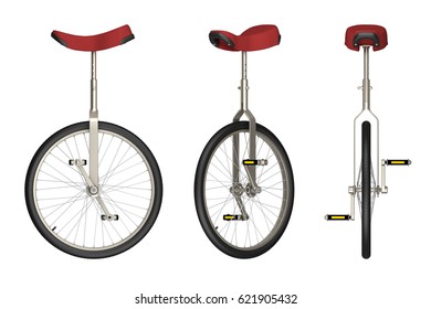 Unicycle Views Isolated On White. 3d Rendering