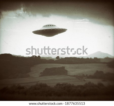 Unidentified Flying Object. Concept of old photo. 3D illustration imitating old photography of UFO. Stock photo © 