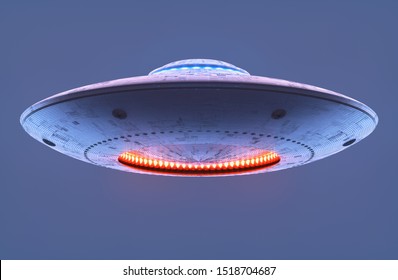 Unidentified flying object. UFO with clipping path included. 3D illustration.