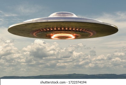 Unidentified flying object UFO with clipping path included. 3D illustration.