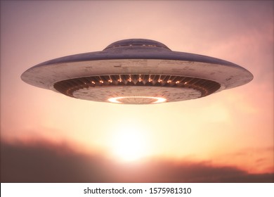 Unidentified flying object - UFO. Science Fiction image concept of ufology and life out of planet Earth. Clipping Path Included. 3D illustration.
